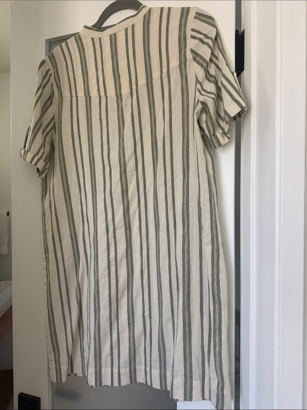 Sezane Striped Linen Short-Sleeve Mini Dress in Green and Cream FR 40 US8 - Picture 10 of 10